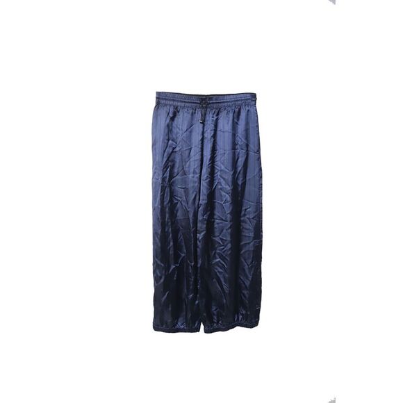 Monse Snap-Embellished Pinstriped Wide-Leg Pants in Navy Blue Satin - Picture 4 of 7